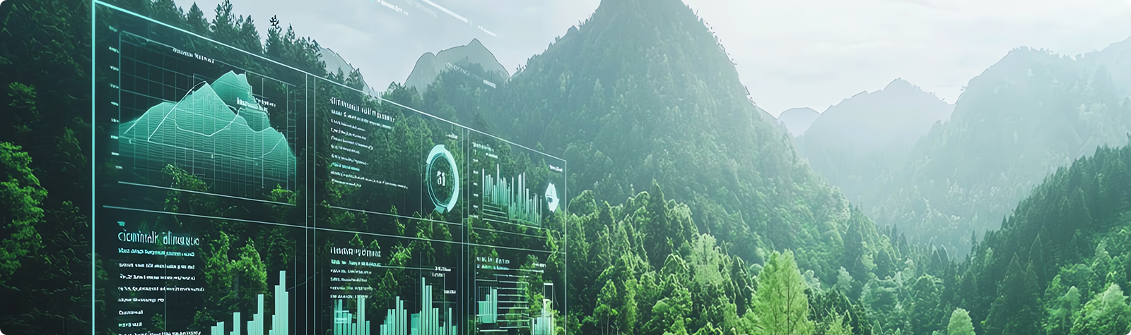 산림 데이터 분석 화면이 있는 숲 전경