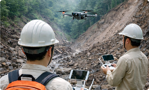 드론으로 산림 현장을 조사하는 장면